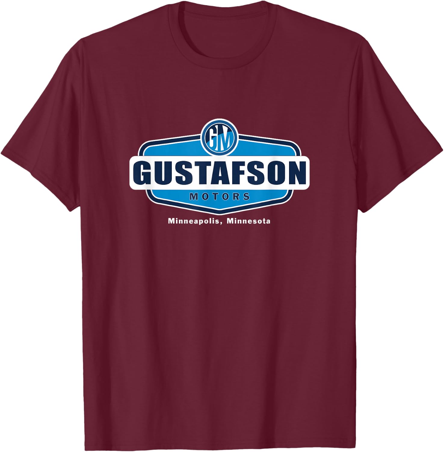 Aura Apparel Fargo Gustafson Motors Movie - Black, Adult, , Short Sleeve, Small, Classic Fit, Cotton Blend T-Shirt - T-Shirt | Maroon