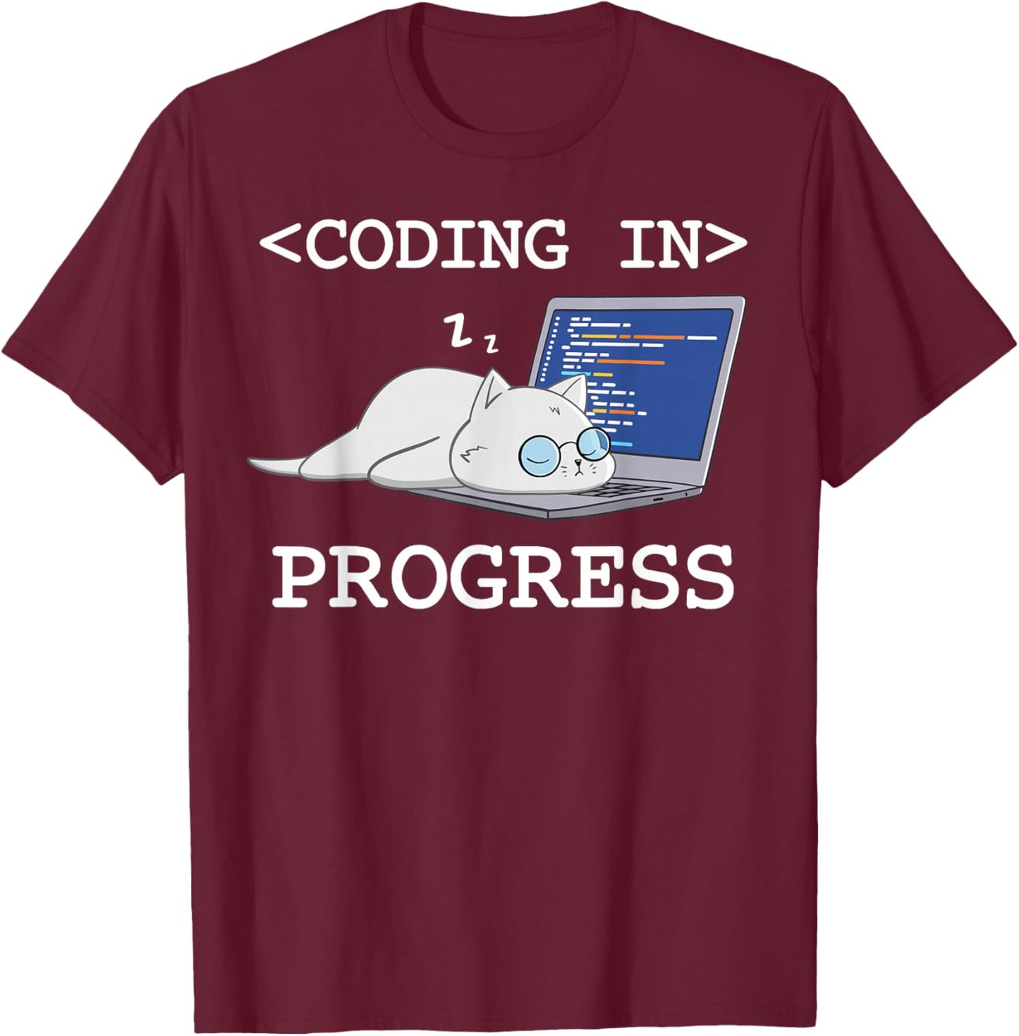 Funny Programming Cat Coding Coder Programmer Developer Men Women Girls Kids T-Shirt - T-Shirt | Maroon