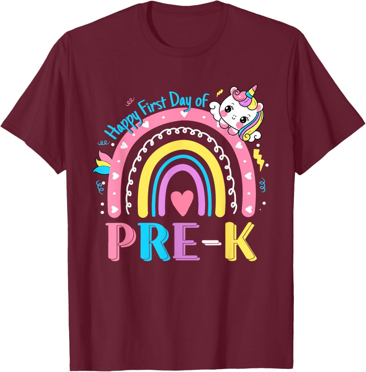 Pre-K First Day to School Team Pre K Unicorn Girl Kids T-Shirt - T-Shirt | Maroon