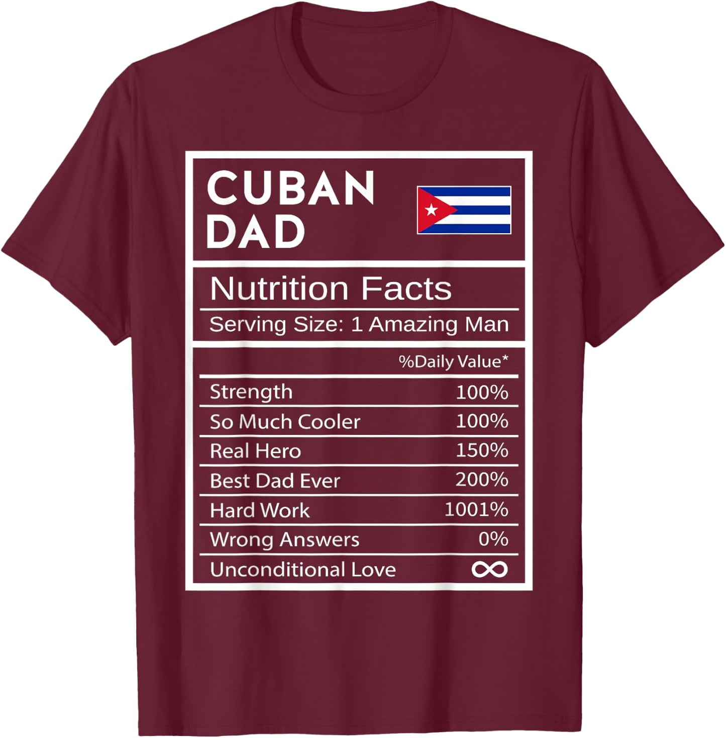 Cuban Dad Nutrition Facts National Pride Gift Dad T-Shirt - T-Shirt | Maroon