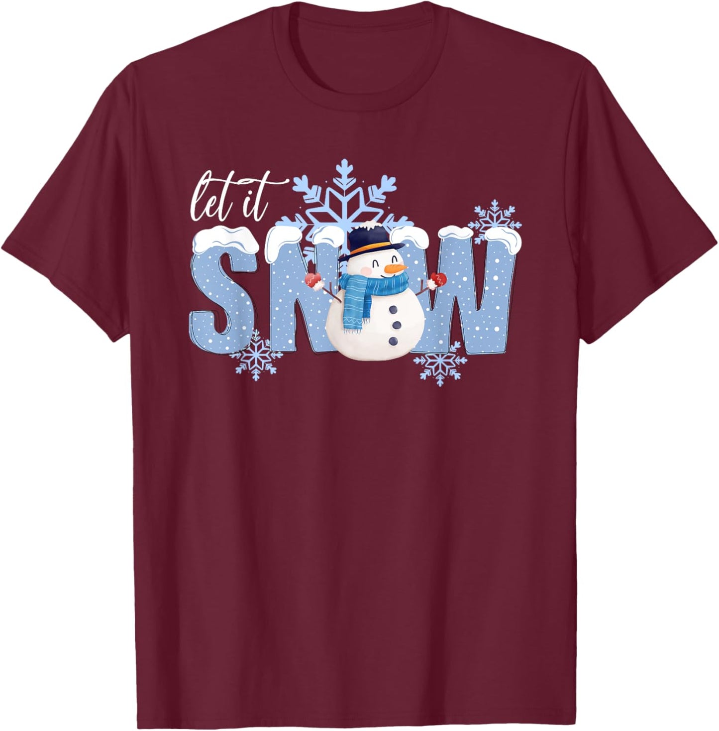 Best Winter Snow Art Women Snowman Snowflakes T-Shirt - T-Shirt | Maroon