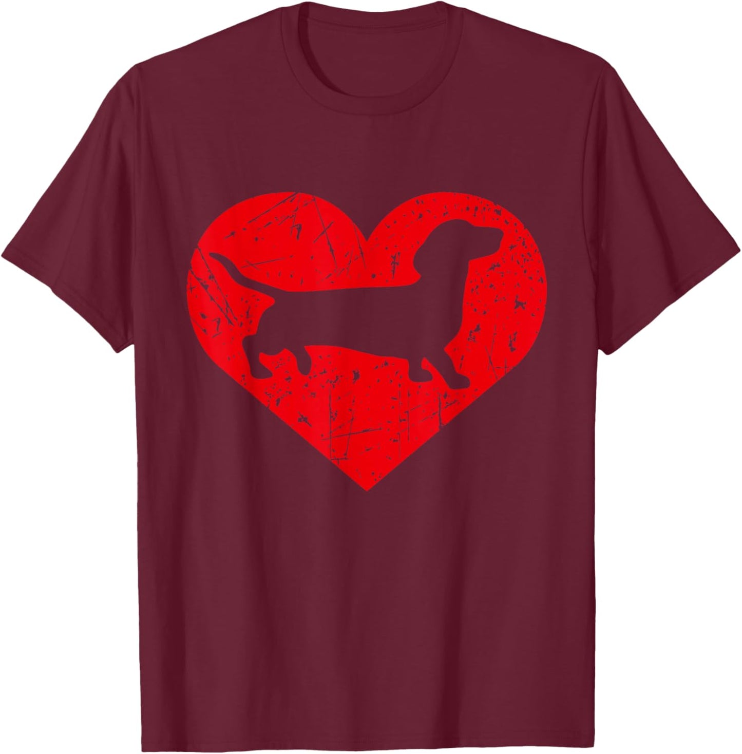 Dachshund Love Doxie Wiener Dog Puppy Heart Graphic T-Shirt - T-Shirt | Maroon