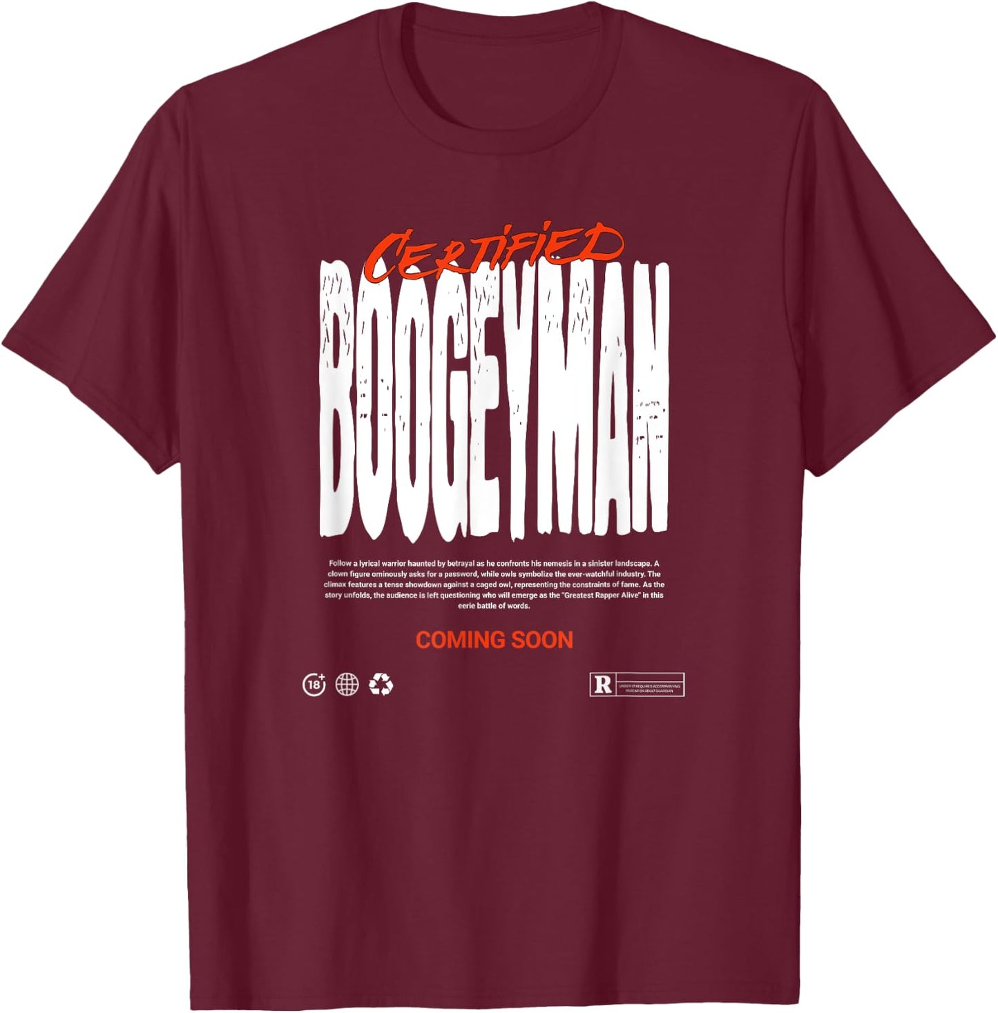Skyscrapers Clothing Co. Certified Boogeyman -Adults Black Halloween T-Shirt - T-Shirt | Maroon