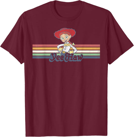 Disney Pixar Toy Story Jessie Cowgirl Rainbow Stripe Yee Haw T-Shirt - T-Shirt | Maroon