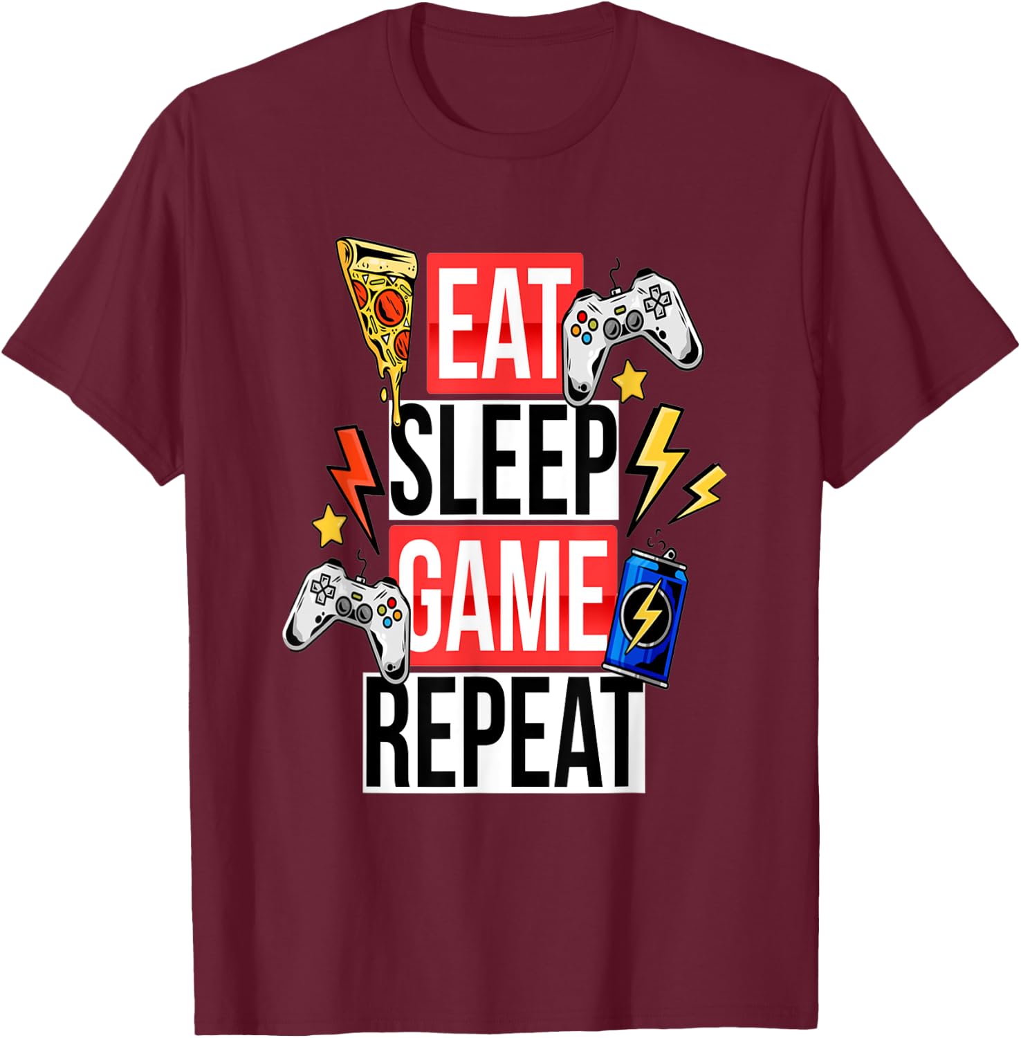 Funny Eat Sleep Game Repeat for Video Games Lovers T-Shirt - T-Shirt | Maroon