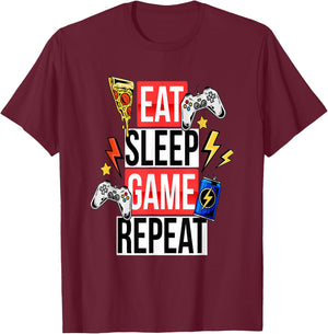 Funny Eat Sleep Game Repeat for Video Games Lovers T-Shirt - T-Shirt | Maroon