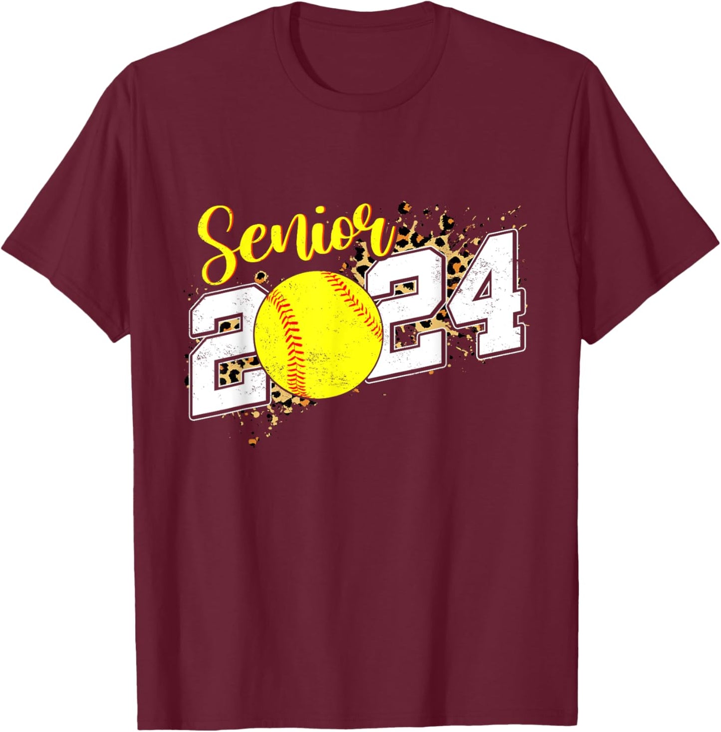 Senior 2024 Softball Leopard Class of 2024 Softball T-Shirt - T-Shirt | Maroon