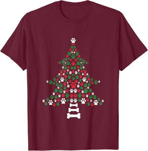 Dog Paws Print Christmas Tree Cute Dog Lover Christmas Women Kids T-Shirt - T-Shirt | Maroon