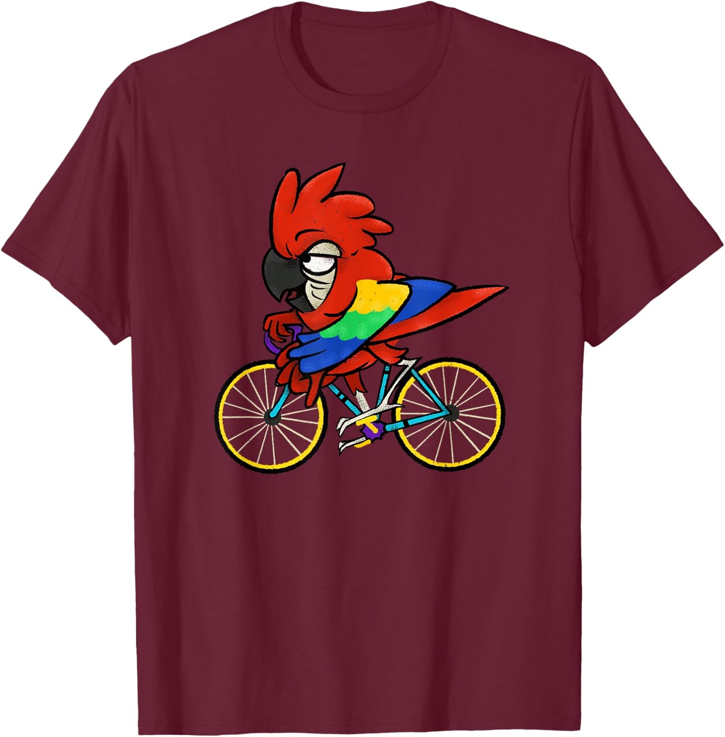 Parrot Riding A Bike - Funny Bird Owner & Bicycle Rider T-Shirt - T-Shirt | Maroon