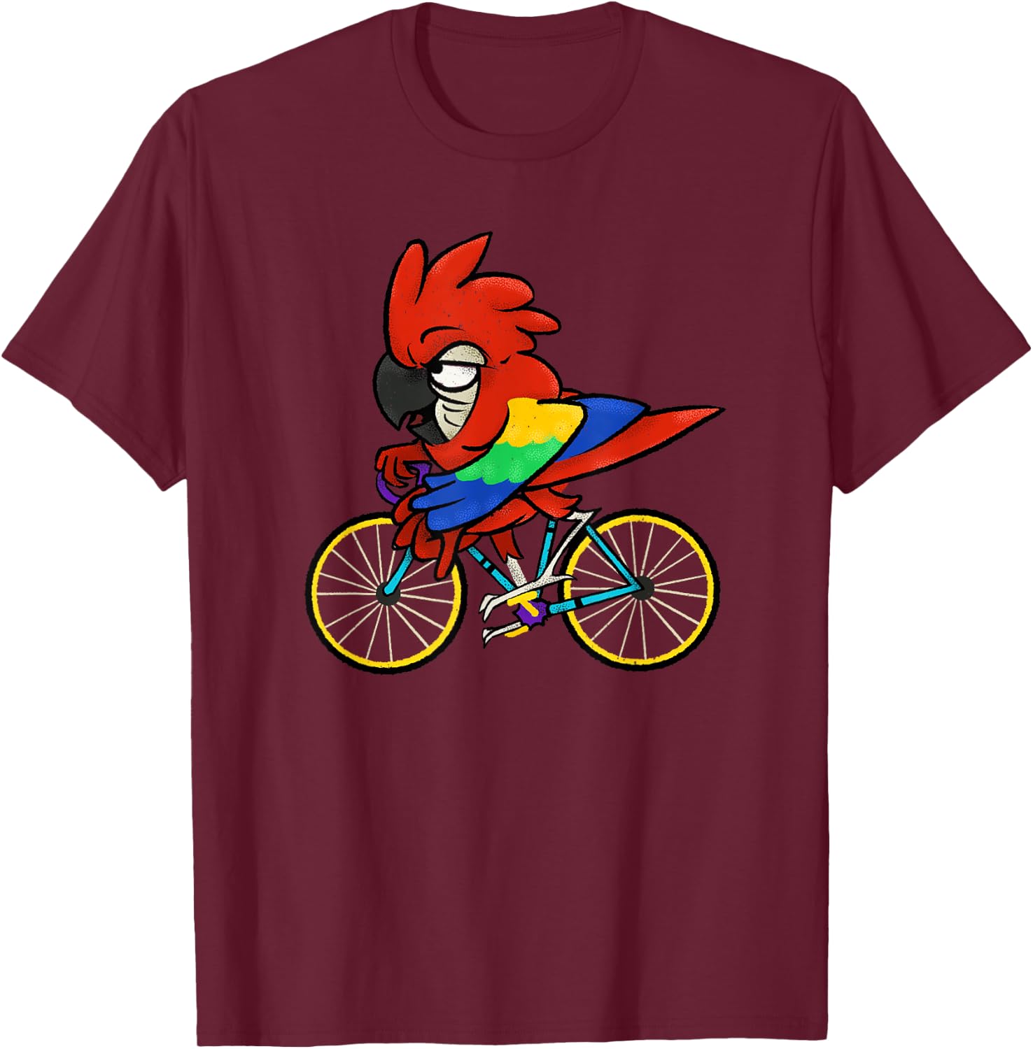 Parrot Riding A Bike - Funny Bird Owner & Bicycle Rider T-Shirt - T-Shirt | Maroon