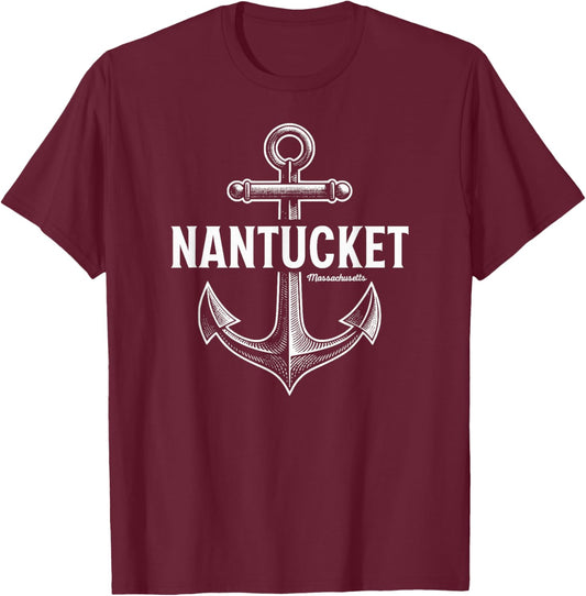 Nantucket Massachusetts Ancre vintage T-Shirt - T-Shirt | Maroon