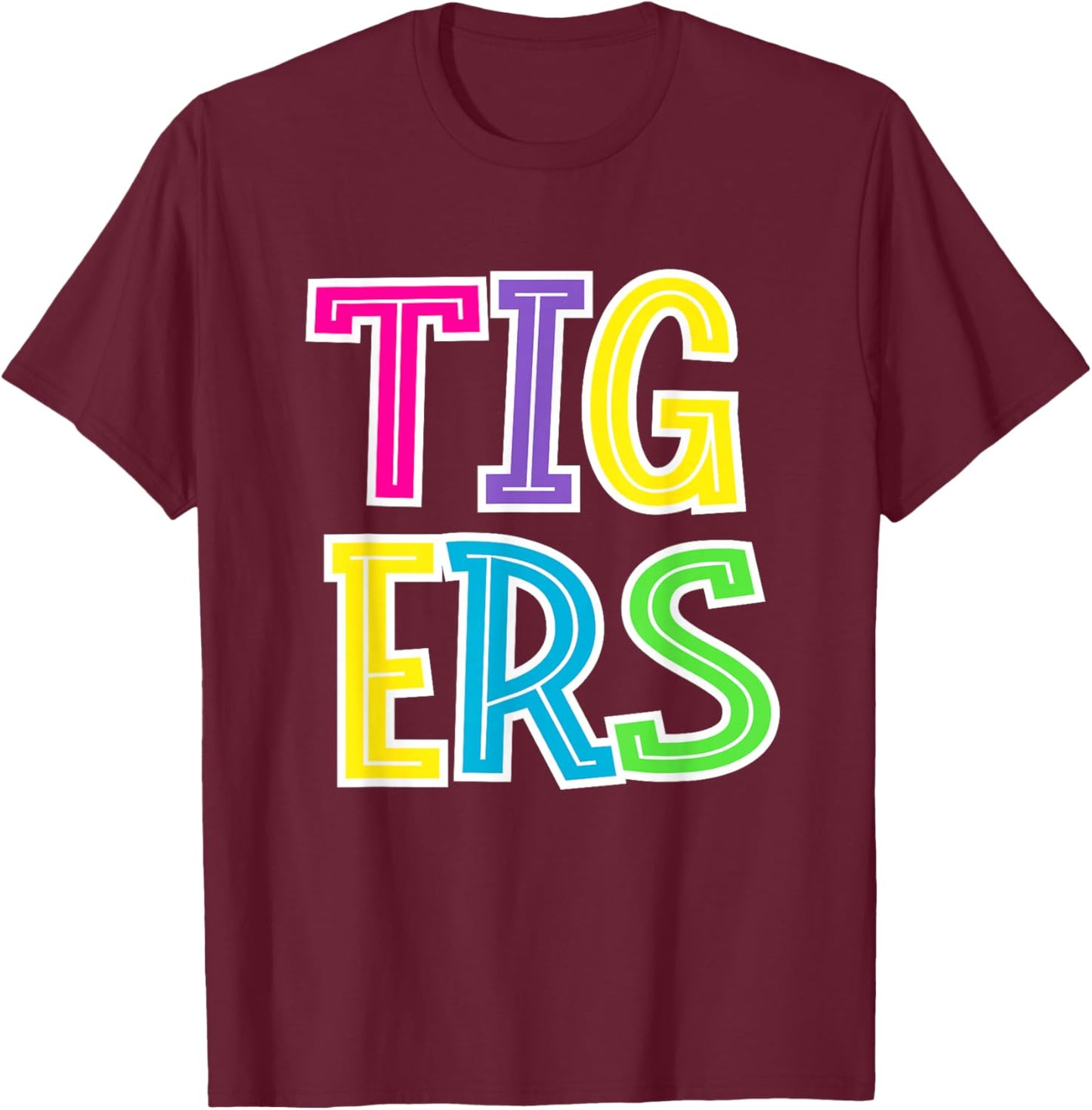 Colorful Tigers School Spirit T-Shirt - T-Shirt | Maroon
