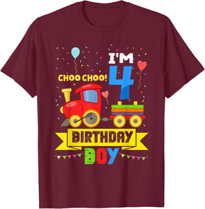 I'm 4 Birthday Boy Choo Choo Train Funny 4th Birthday T-Shirt - T-Shirt | Maroon