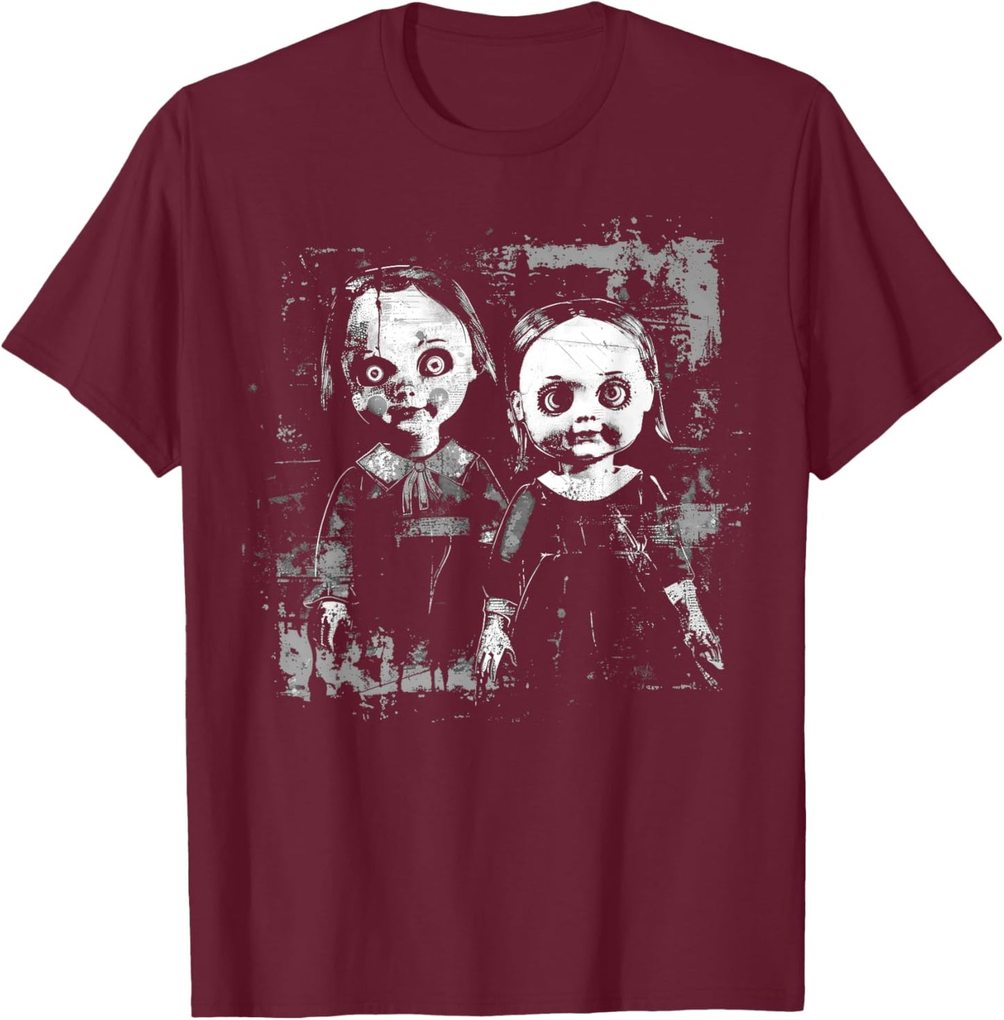 Horror Haunted Doll Creepy Toy Halloween Goth Alt Scary Emo , Small, Black T-Shirt - T-Shirt | Maroon