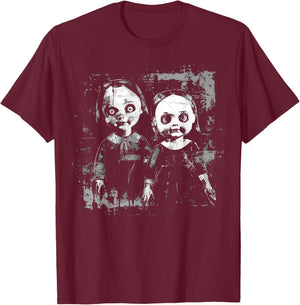 Horror Haunted Doll Creepy Toy Halloween Goth Alt Scary Emo , Small, Black T-Shirt - T-Shirt | Maroon