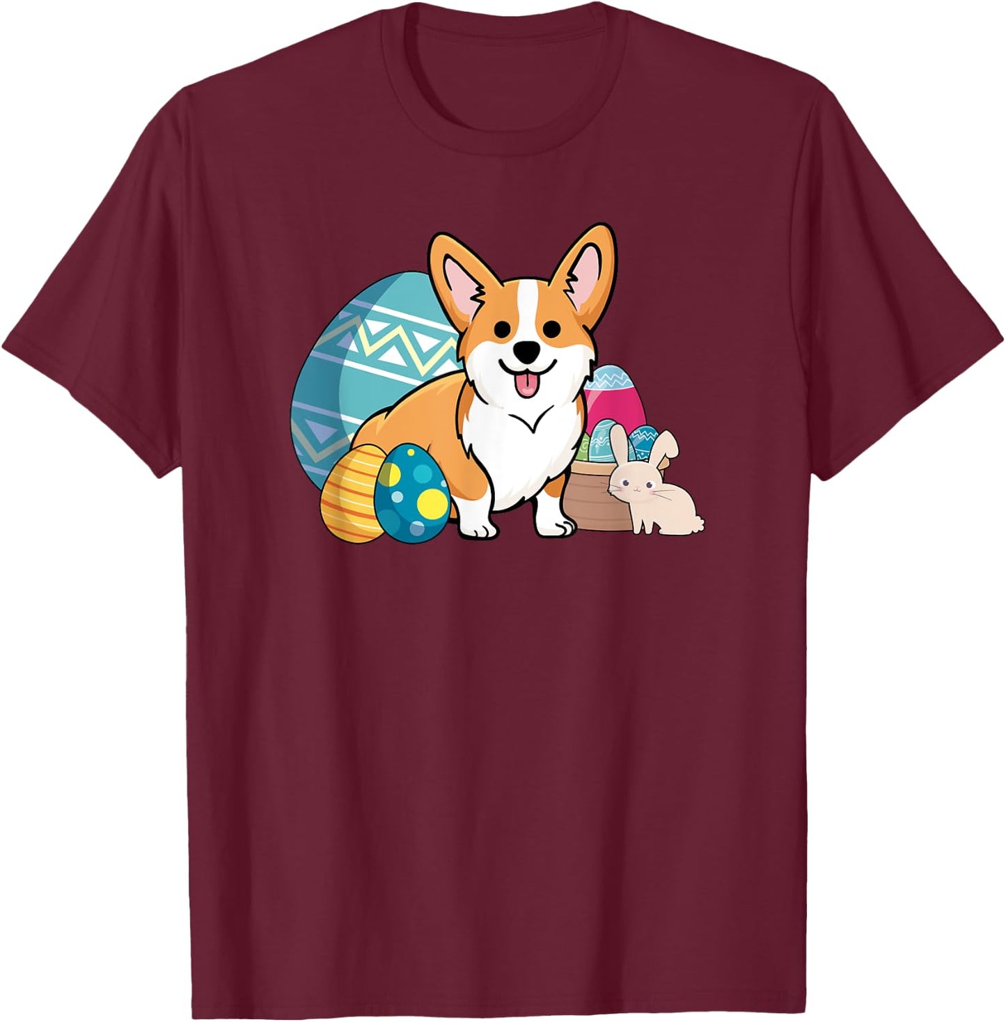 Easter Corgi Dog Cute Cartoon Style Easter Eggs, Basket Women Kids T-Shirt - T-Shirt | Maroon
