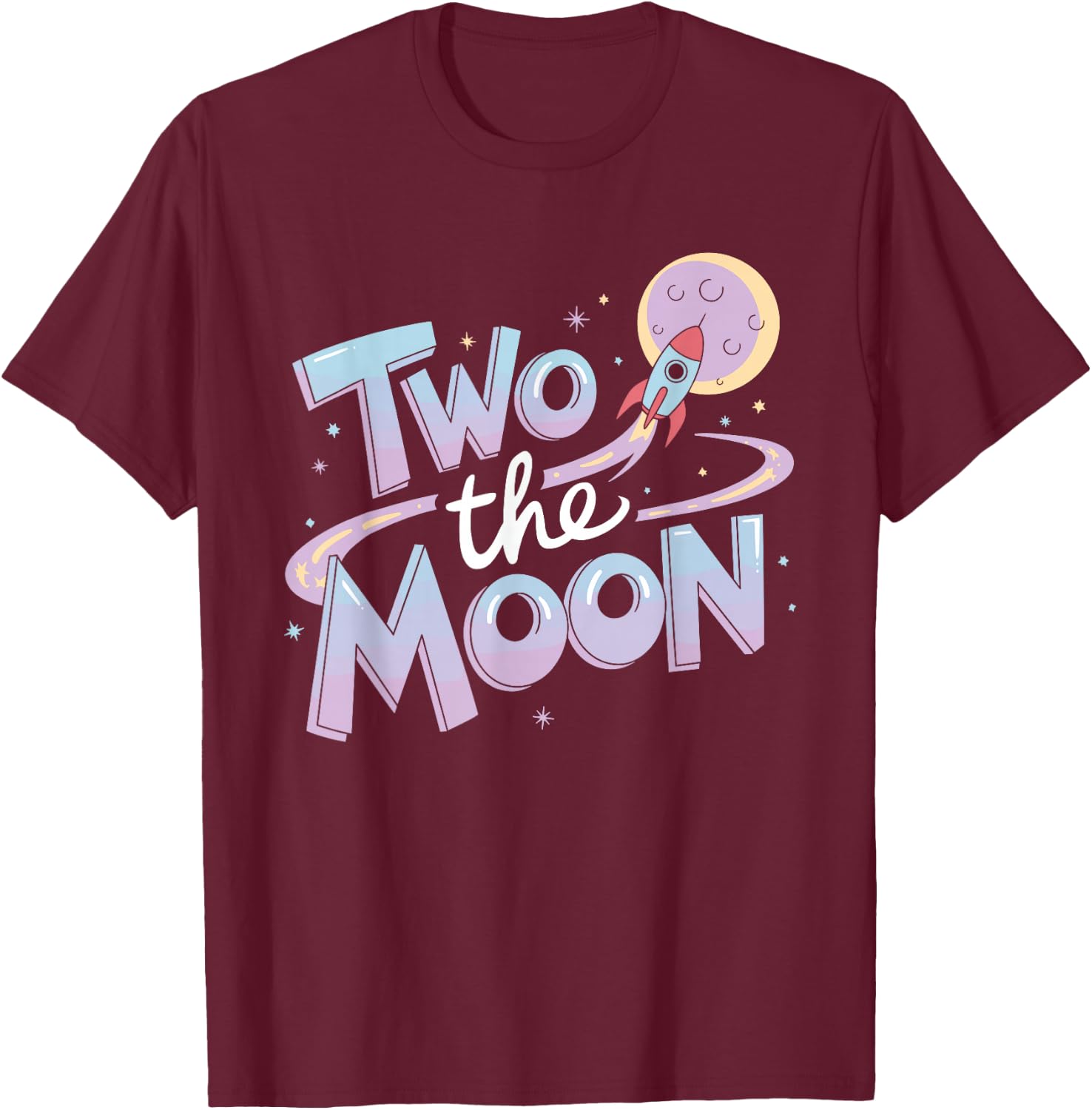Two The Moon 2nd Birthday Girl Boy 2 Year Old Toddler T-Shirt - T-Shirt | Maroon