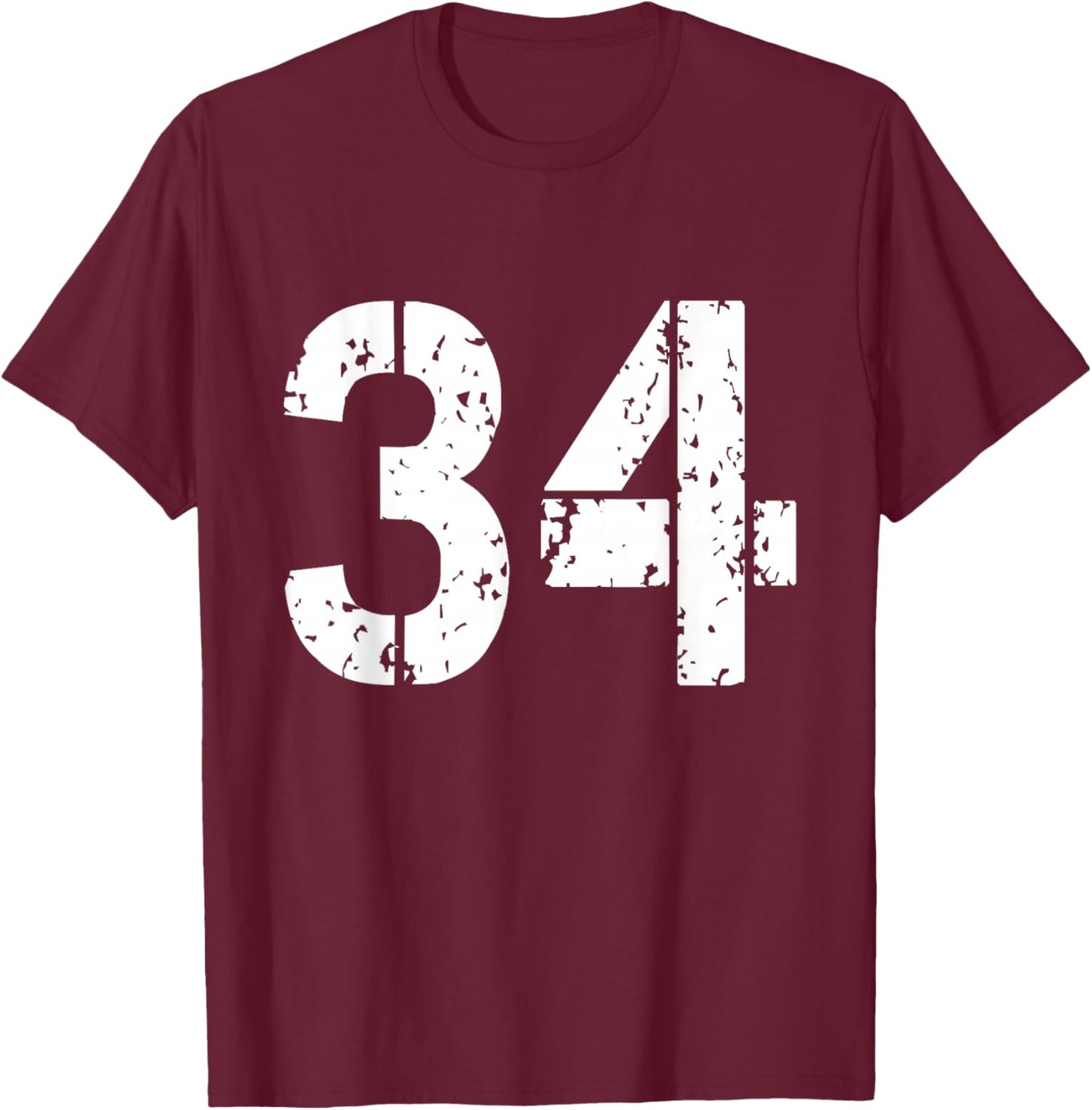Uniform Numbered Jersey Designs for Sports Fans - Number 34 Varsity Team - 34th Birthday & 34 Years Old T-Shirt - T-Shirt | Maroon