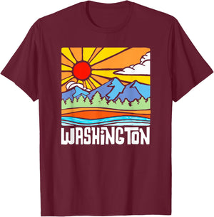 Washington Artistic Nature & Mountains State Vintage Graphic T-Shirt - T-Shirt | Maroon