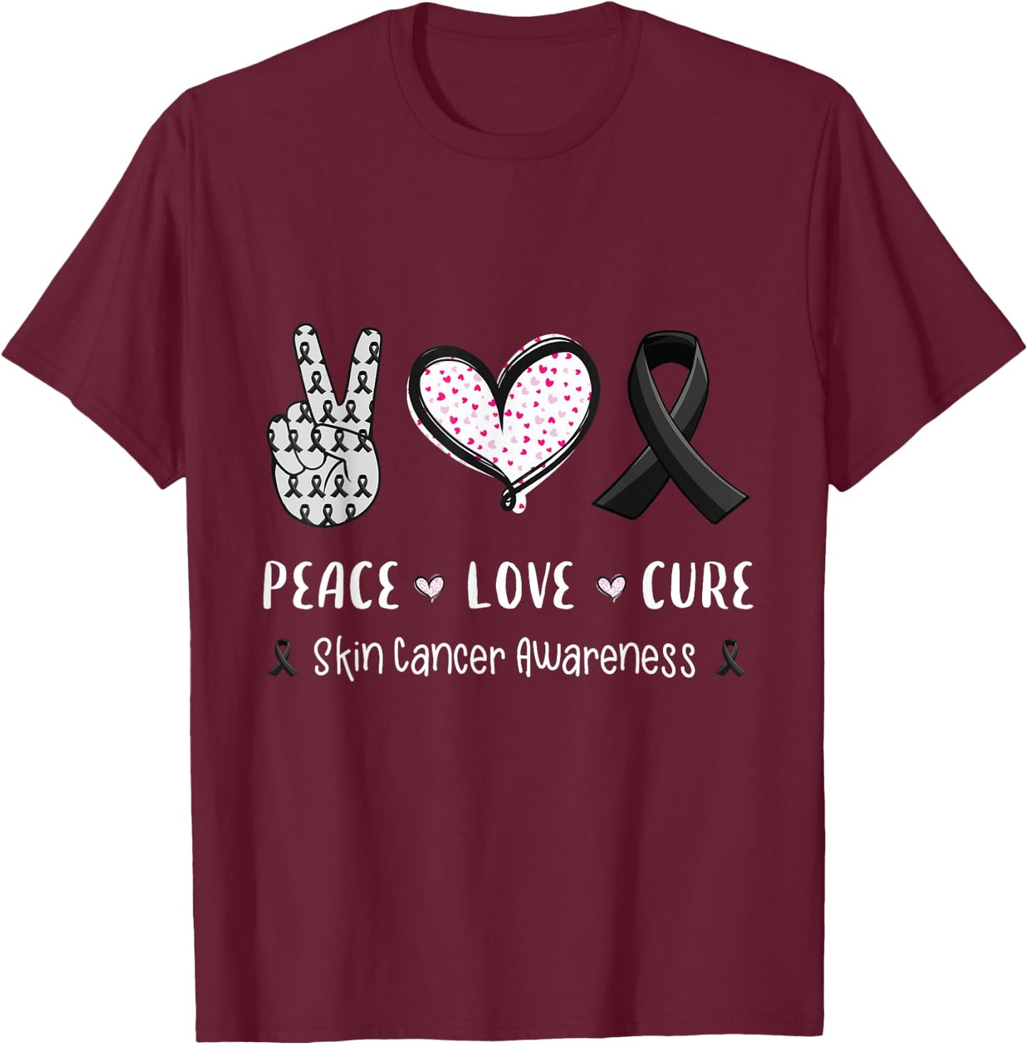 Peace Love cure skin cancer awareness gifts men women kids T-Shirt - T-Shirt | Maroon