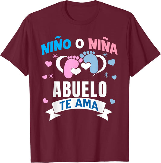 Niño o Niña Abuelo Te Ama Gender Reveal In Spanish Grandpa T-Shirt - T-Shirt | Maroon