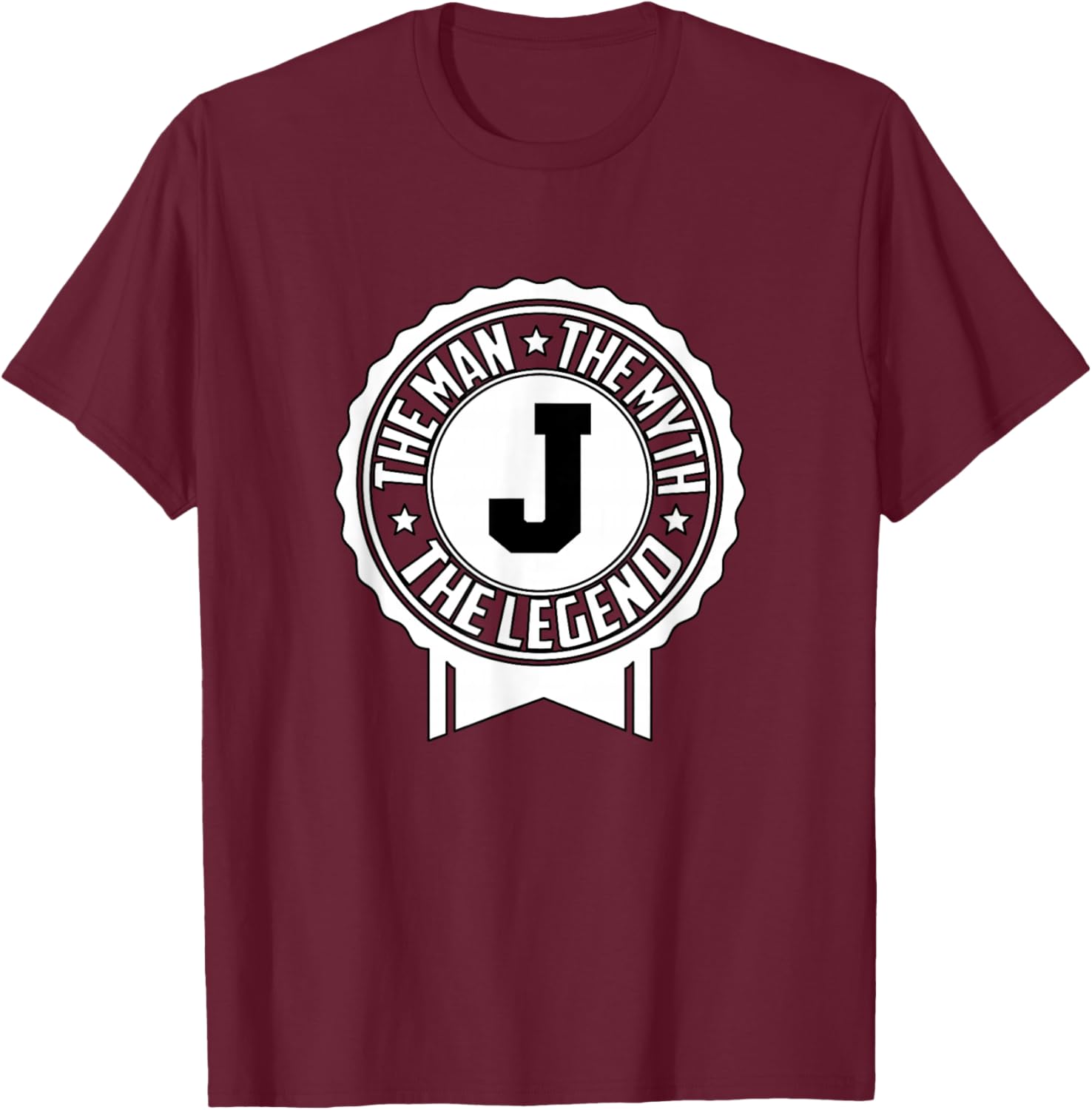 The Man The Myth The Legend Monogrammed Letter J T-Shirt - T-Shirt | Maroon