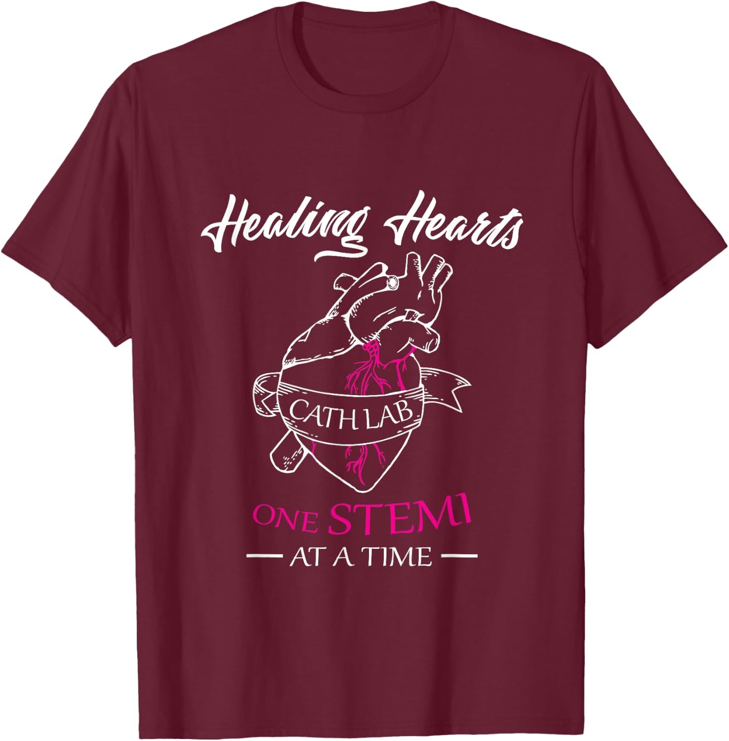Cath Lab Nurse Gift, Stemi Cardiac Care Healing Heart T-Shirt - T-Shirt | Maroon