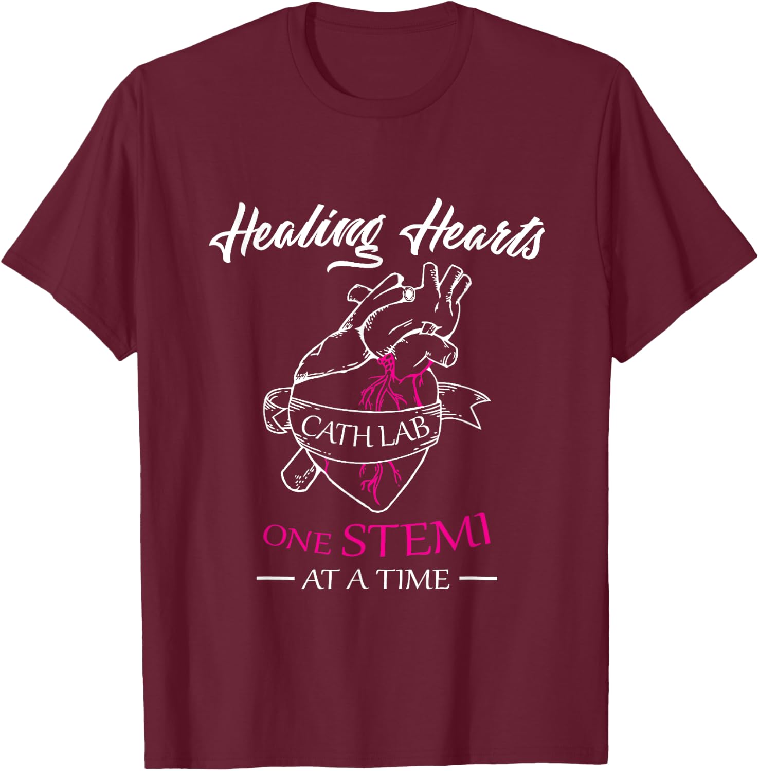 Cath Lab Nurse Gift, Stemi Cardiac Care Healing Heart T-Shirt - T-Shirt | Maroon