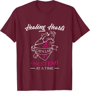 Cath Lab Nurse Gift, Stemi Cardiac Care Healing Heart T-Shirt - T-Shirt | Maroon
