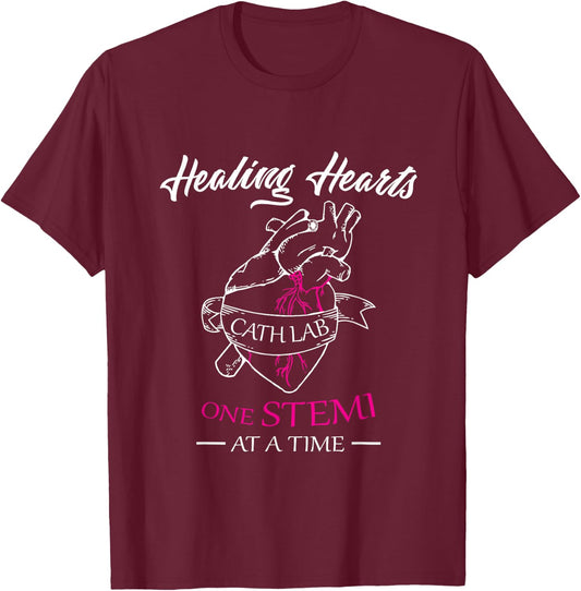 Cath Lab Nurse Gift, Stemi Cardiac Care Healing Heart T-Shirt - T-Shirt | Maroon