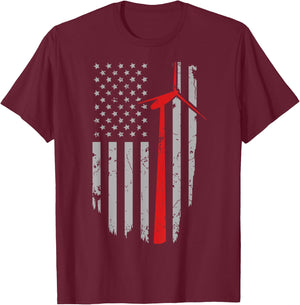 Vintage American Flag Apparel, Wind Turbine Technician T-Shirt - T-Shirt | Maroon
