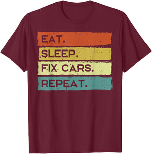 Mechanic Eat Sleep Fix Cars Repeat Funny Men Women Kids T-Shirt - T-Shirt | Maroon