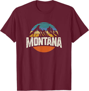 Montana Mountains Retro Design Hiking MT T-Shirt - T-Shirt | Maroon