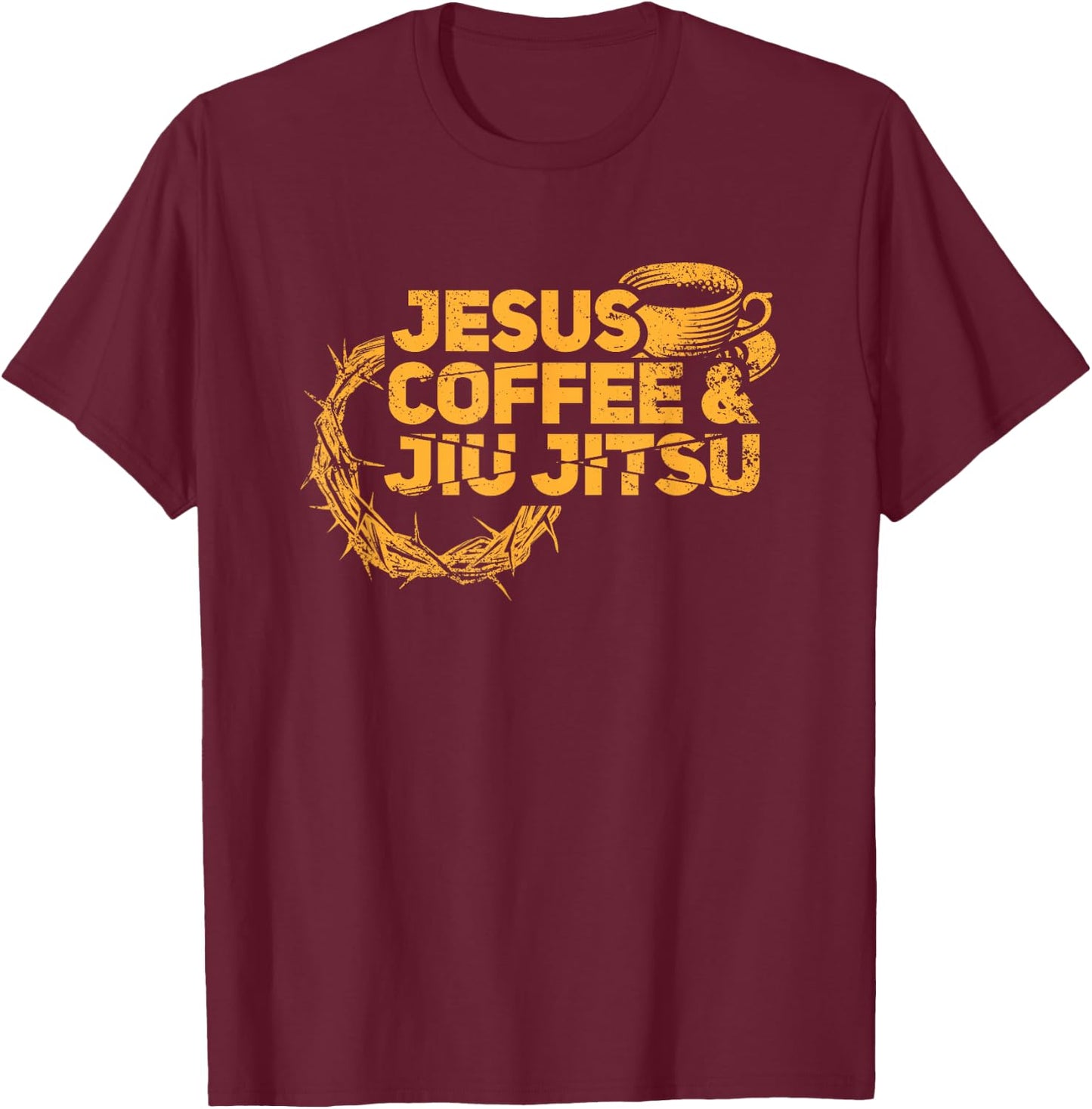 Jesus Jiu Jitsu & Coffee for Christian Martial Arts Fan T-Shirt - T-Shirt | Maroon
