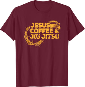 Jesus Jiu Jitsu & Coffee for Christian Martial Arts Fan T-Shirt - T-Shirt | Maroon