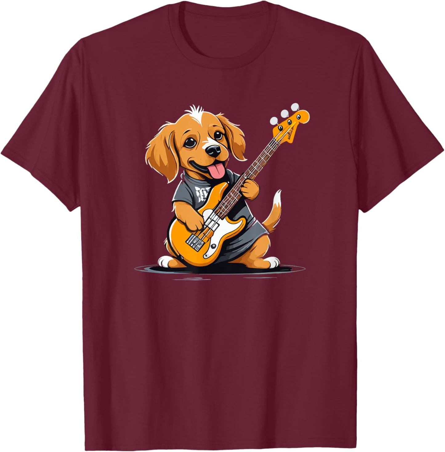Dog playing Bass Guitar, Dog Guitarist Women Kids T-Shirt - T-Shirt | Maroon