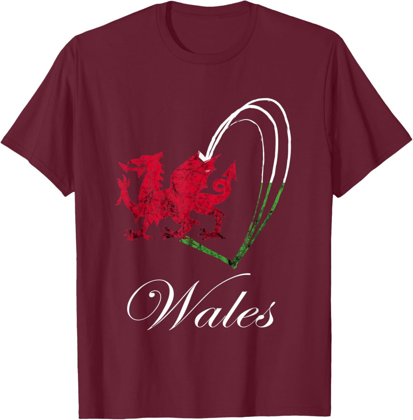 Welsh Dragon Wales Welsh Roots Welsh Flag Heart Ddraig Goch T-Shirt - T-Shirt | Maroon