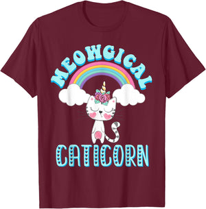 Meowgical Caticorn T Shirt Cat Unicorn Girls Women Kittycorn T-Shirt - T-Shirt | Maroon