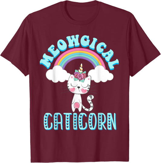 Meowgical Caticorn T Shirt Cat Unicorn Girls Women Kittycorn T-Shirt - T-Shirt | Maroon