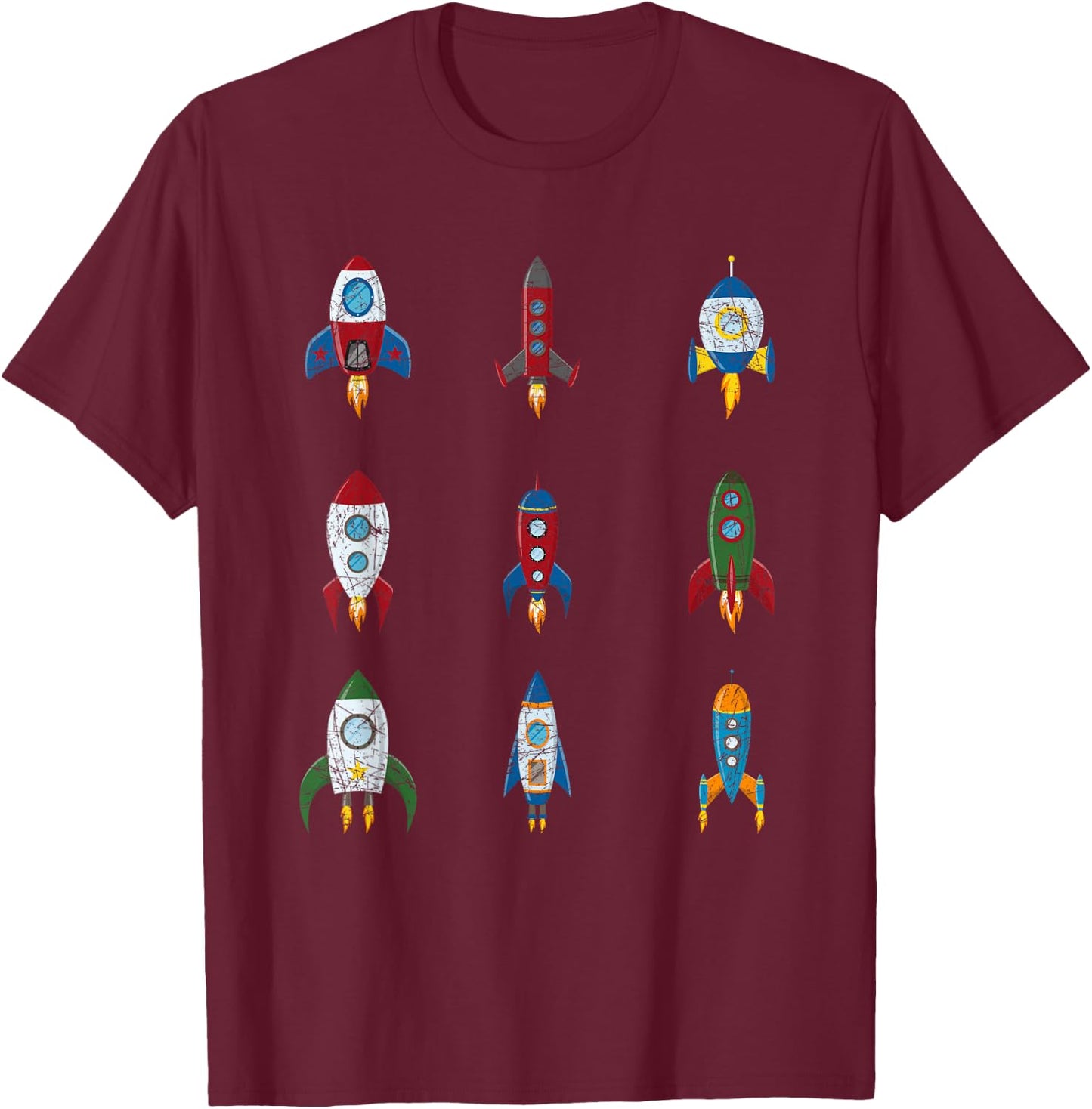 Retro Rocket Ships Outer Space Boys Kids Gift Astronaut T-Shirt - T-Shirt | Maroon