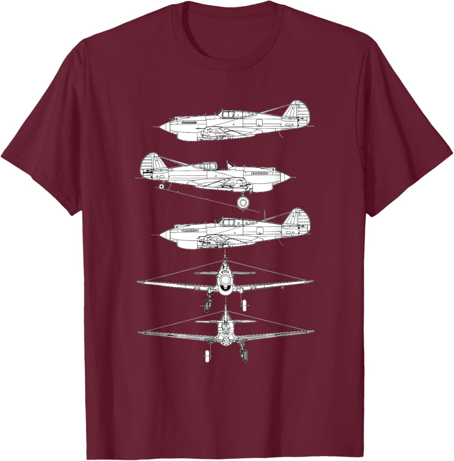 Curtiss P-40 Warhawk Fighter Aircraft WW2 Airplane T-Shirt - T-Shirt | Maroon