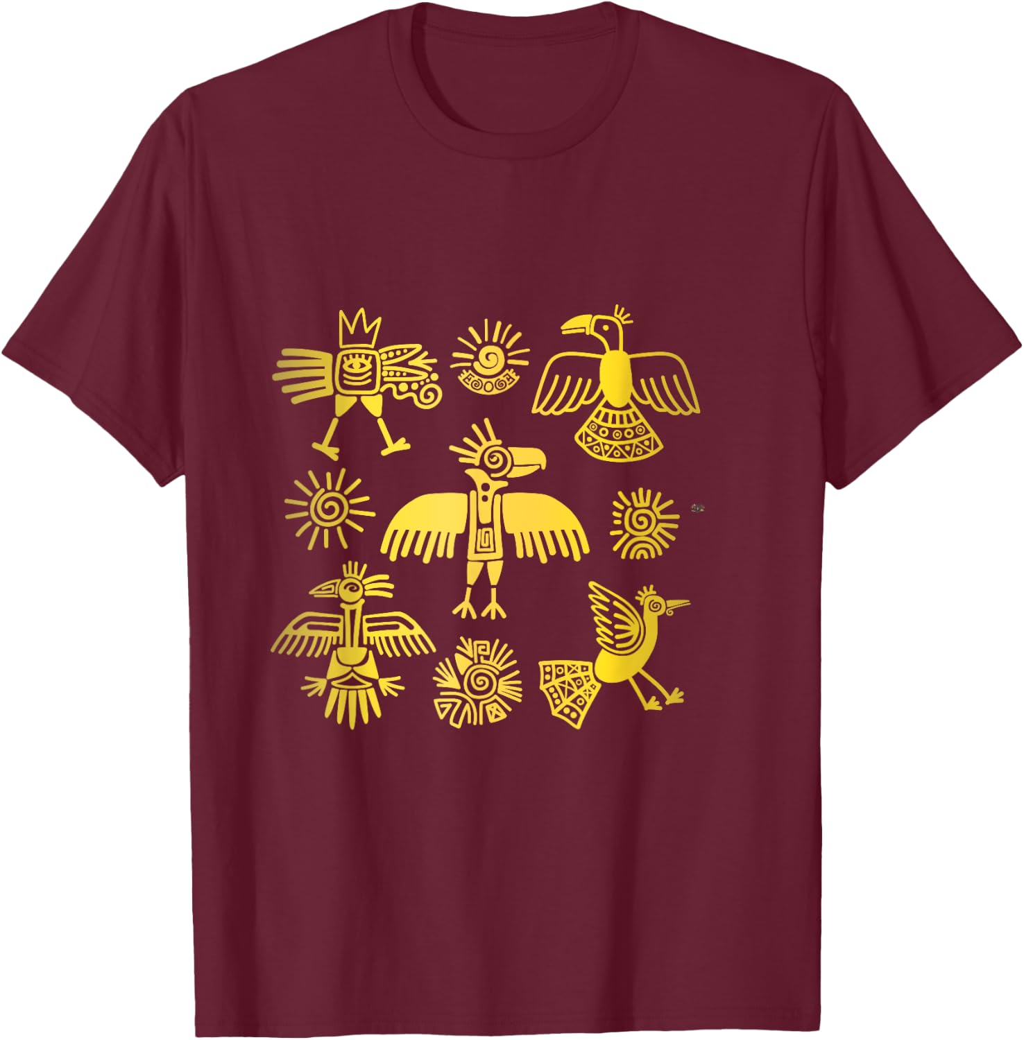 Ancient Ethnic Aztec Birds Symbol People Civilization Gift T-Shirt - T-Shirt | Maroon