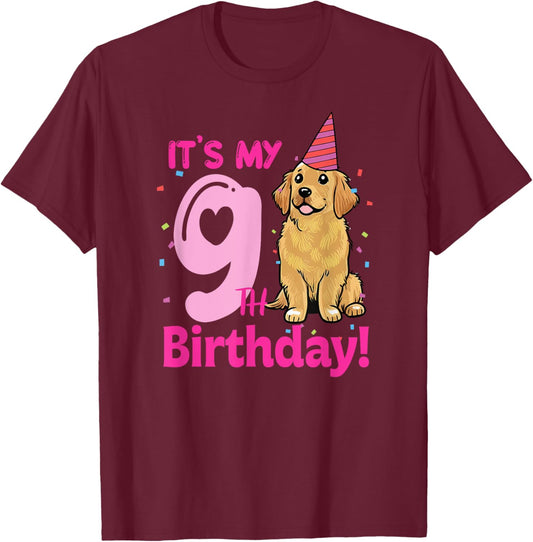 It's My 9th Birthday Golden Retriever Dog Lovers 9 Years Old T-Shirt - T-Shirt | Maroon