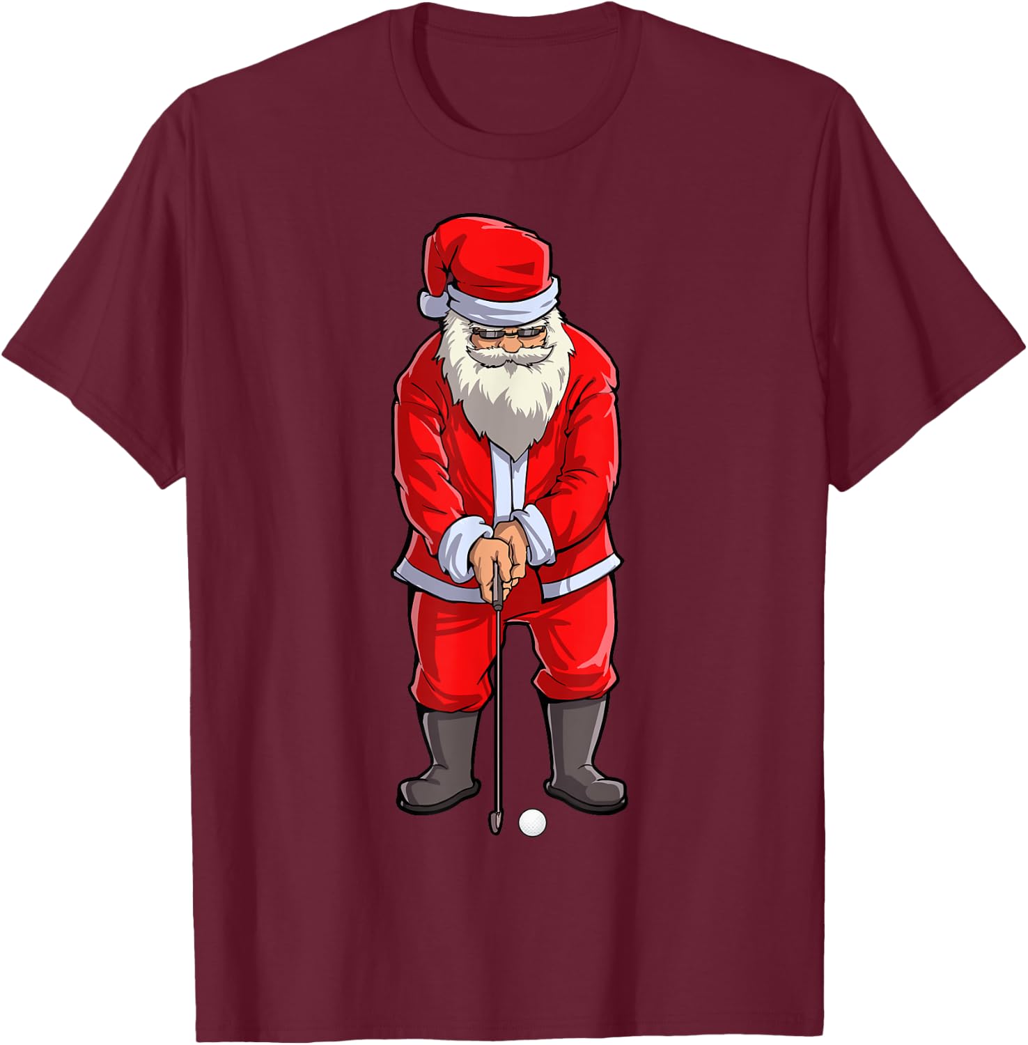 Santa Golf Club And Ball Sport Christmas Boys Golfer Golfing T-Shirt - T-Shirt | Maroon