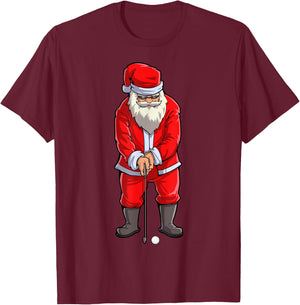 Santa Golf Club And Ball Sport Christmas Boys Golfer Golfing T-Shirt - T-Shirt | Maroon