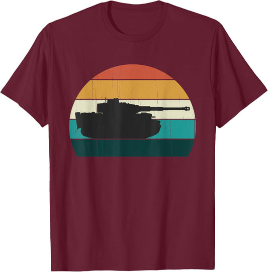 Vintage Tiger Tank - World War 2 (WW2) History Retro Sunset T-Shirt - T-Shirt | Maroon