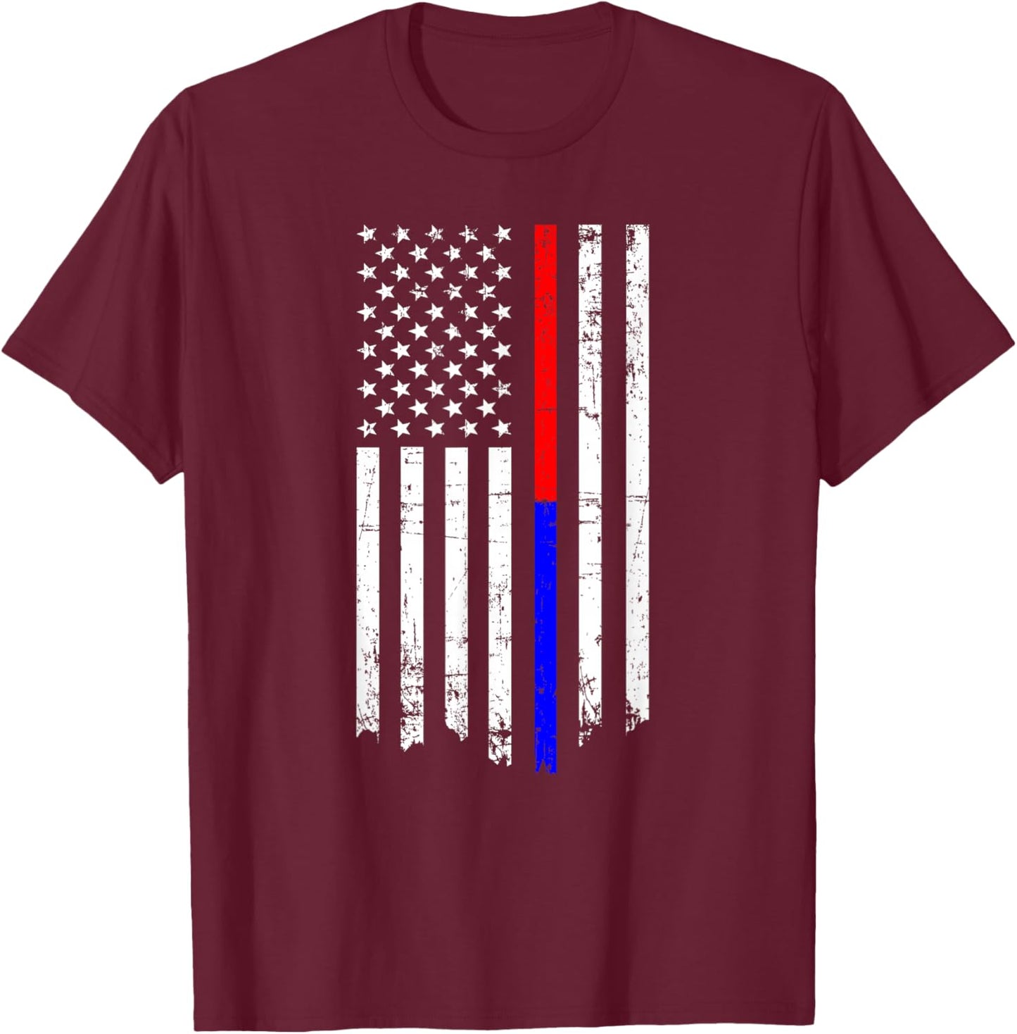 Thin Red & Blue Line American Flag T-Shirt - T-Shirt | Maroon