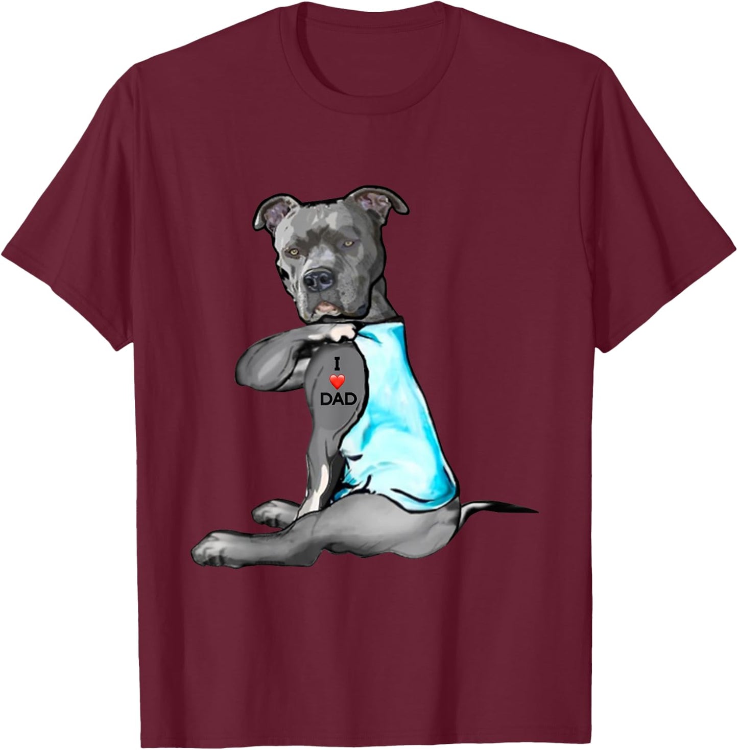 Funny Women Gifts Dog Pitbull I Love Dad Tattoo Gift T-Shirt - T-Shirt | Maroon