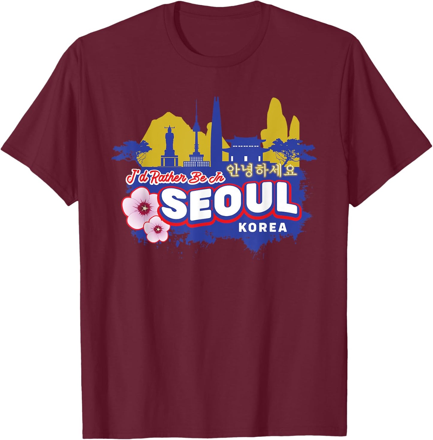 I'd Rather Be In Seoul Korea Vintage Souvenir T-Shirt - T-Shirt | Maroon