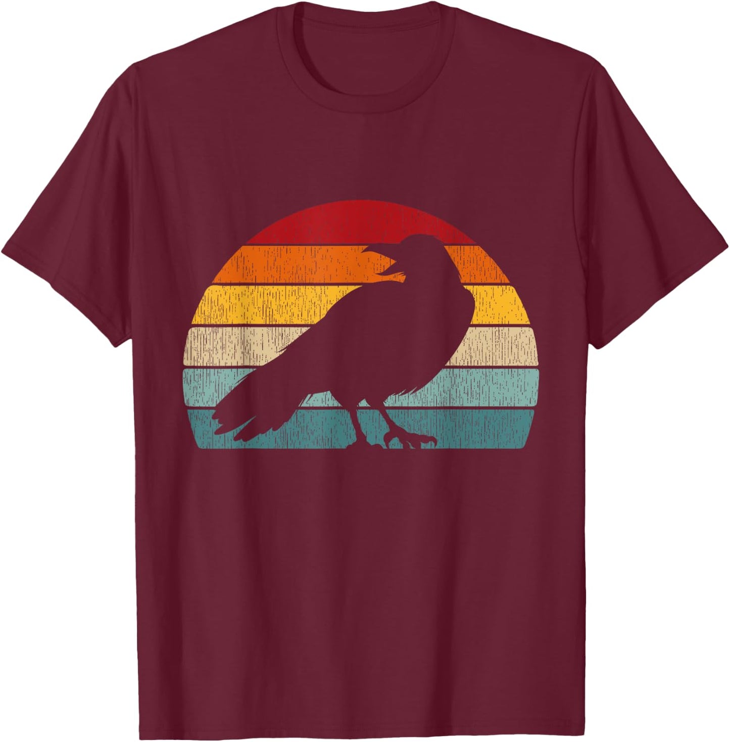 1980s Retro Crow Men Raven Merch Distressed Bird T-Shirt - T-Shirt | Maroon